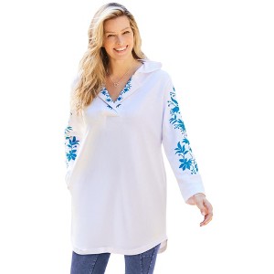 Woman Within Embroidered Hoodie Sweatshirt - 1 of 4