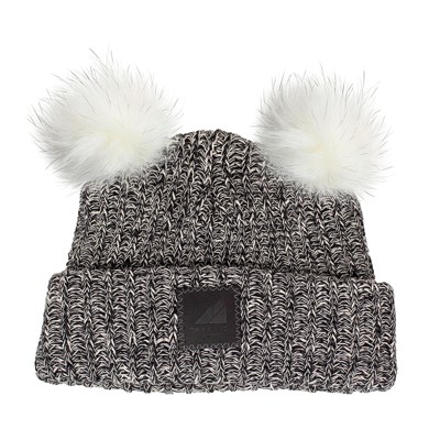 Image of Arctic Gear Infant Cotton Cuff with Double Poms Winter Hat- Charcoal Grey Blend with White Poms