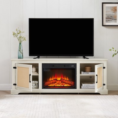 CAVINAS Modern Multipurpose TV Stand with Storage Cabinets,Rattan Wood Entertainment Console Table for TV