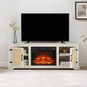 CAVINAS Modern Multipurpose TV Stand with Storage Cabinets,Rattan Wood Entertainment Console Table for TV - 1 of 4