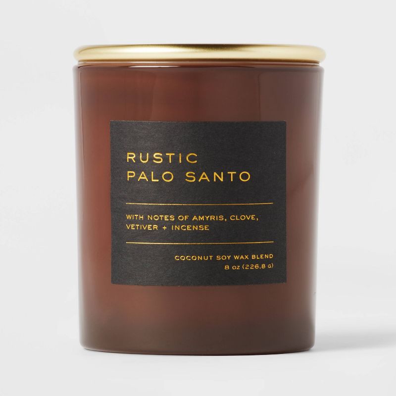 8oz Lidded Glass Jar Black Label Rustic Palo Santo Candle - Threshold&#8482;, 1 of 5