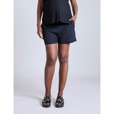 Women's Under the Belly Roll Up Hem Linen Short - Black - Size: X Large - Motherhood Maternity