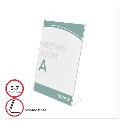 Deflecto Slanted Desk Sign Holder Plastic 5 x 7 Clear 590301