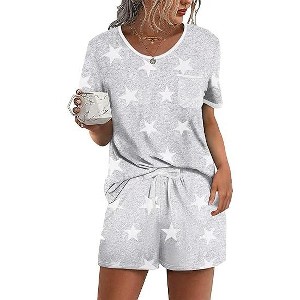 Ekouaer Womens Pajama Sets 2 Piece Soft Short Sleeve Top and Shorts Sleepwear Round Neck Pjs Lounge Set with Pockets - 1 of 4