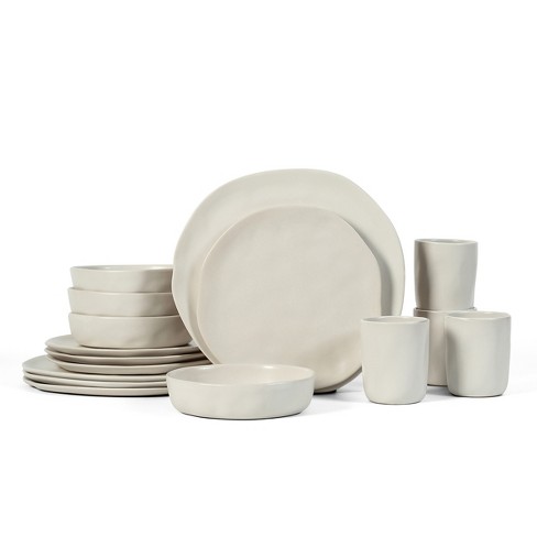 Essential Stoneware Dinnerware 16-Piece Set in Bone/Stone by Schoolhouse