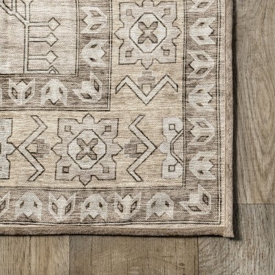Easycare 5' x 8' Beige Cotton Blend Washable Area Rug