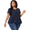 Agnes Orinda Women's Plus Size Contrast Panel Eyelet V Neck Elastic Back Short Sleeve Blouses - 4 of 4