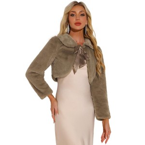 INSPIRE CHIC Women's Evening Bow Tie Front Turndown Collar Faux Fur Fluffy Cropped Coat - 1 of 4