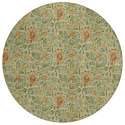 Green Copper And Sage Floral Washable Indoor Outdoor Area Rug