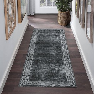2x6 Modern Bordered Indoor Runner Rug, Machine Washable Runners, Contemporary Geometric Accent Rugs, Non Slip Non Shedding Carpet, Runner for Bedroom - 1 of 4