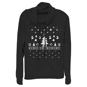 Juniors Womens Nintendo Ugly Christmas Tree Super Mario Cowl Neck Sweatshirt - 1 of 3