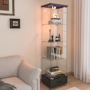 KTMBDW Glass Display Cabinet 4-Tier with Drawer, Curio Cabinets Tempered Glass Floor Standing Bookshelf for Bedroom Living Room - 1 of 4