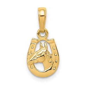Black Bow Jewelry 14k Yellow Gold Small Horse Head and Horseshoe Pendant, 9mm - 1 of 4