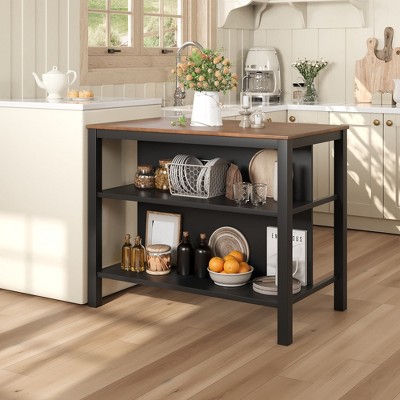 NicBex Kitchen Island Cart Morden Kitchen Carts with Storage, 2 Open Shelves and Wooden Spacious Top Surface for Kitchen
