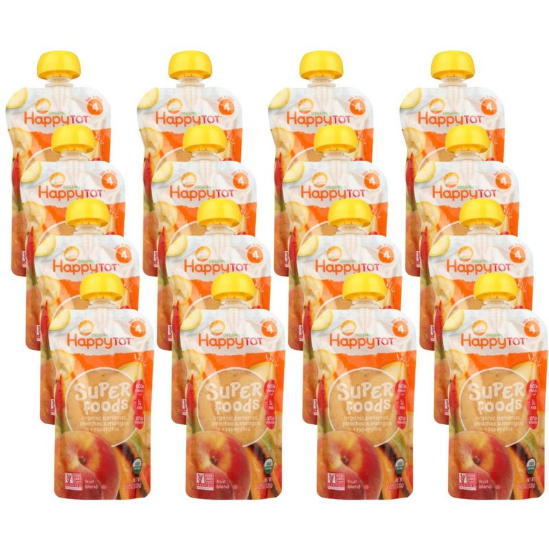 Happy Family Organics Happy Tot Superfoods Organic Bananas, Peaches, and Mangos Fruit Blend - Case of 16/4.22 oz, 1 of 6