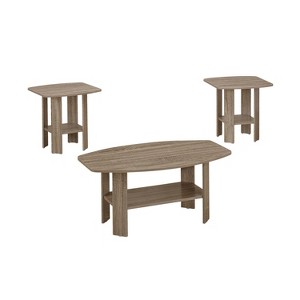 Monarch Specialties Table Set 3Pcs Set Coffee End Side Accent Living Room Laminate Brown Transitional - 1 of 4