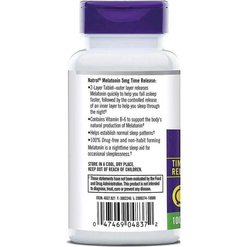 Natrol Melatonin Time Release - Extra Strength 5mg 100 Tablets, 2 of 4
