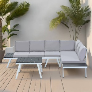 Wellfor 5pc L-Shaped Aluminum Outdoor Sectional Set with Coffee Table Gray: Patio Conversation Furniture - 1 of 4