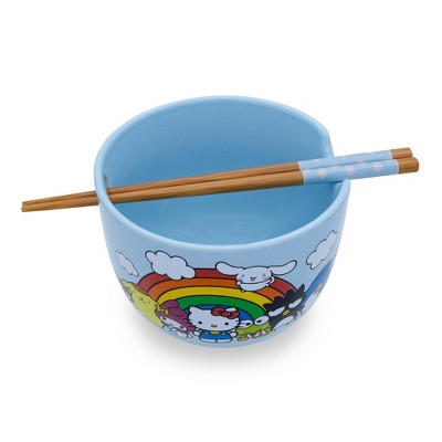 Hello Kitty Rainbow Ceramic Ramen Bowl with Wooden Chopsticks