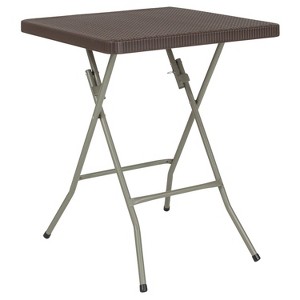 Flash Furniture 1.95-Foot Square Brown Rattan Plastic Folding Table - 1 of 4