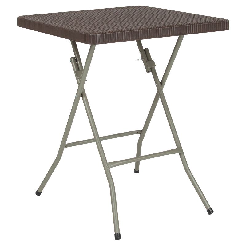 Flash Furniture 1.95-Foot Square Brown Rattan Plastic Folding Table, 1 of 12