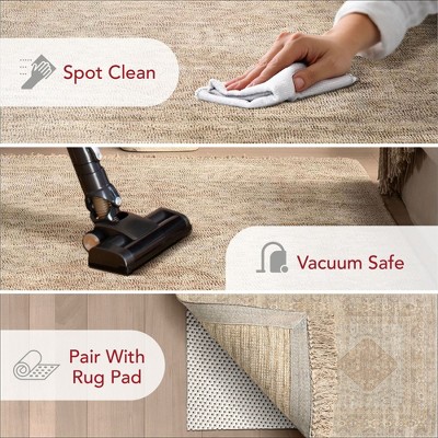 Rosia Khaki and Beige 10' x 14' Wool Blend Tasseled Area Rug