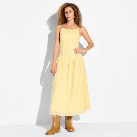 Женские платья Wild Fable Women's High Neck Dropped Waist Midi A-Line Dress - Wild Fable™ Yellow S
