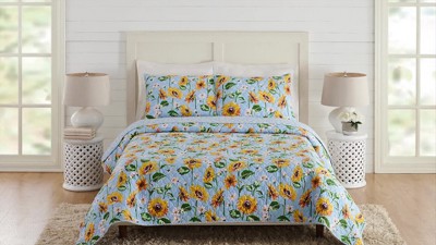 Sunflower Sky Twin Blue Cotton Reversible Quilt Set