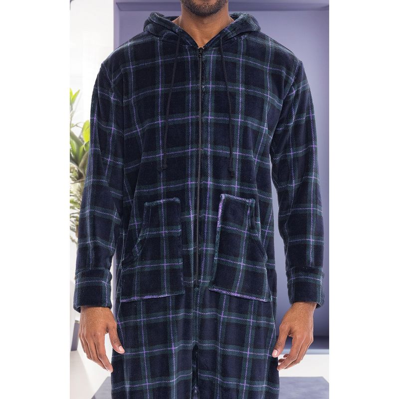 Men's Plush Fleece One Piece Hooded Footed Zipper Pajamas Set, Soft Adult Onesie Footie with Hood, 6 of 9
