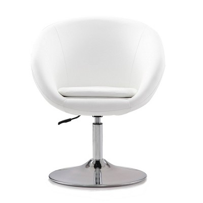 White Faux Leather Swivel Accent Chairs with Chrome Base, Set of 2