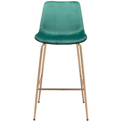 Modern Tony Green Velvet & Gold Steel Bar Stool