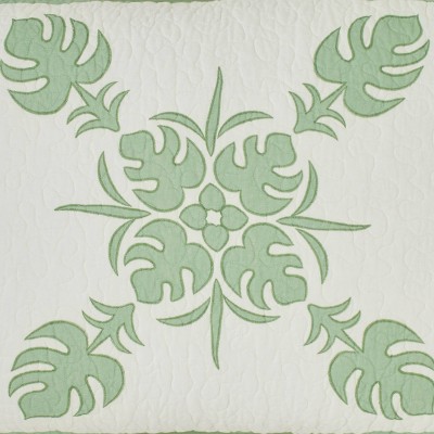 Molokai Green and Beige Cotton King Sham with Embroidery