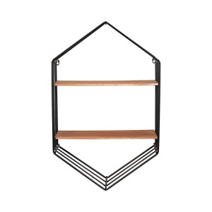 Sagebrook Home 20"L 8"W 32"H Black Iron and Brown Wooden Hexagon-shaped Wall Shelf for Your Living Room, Bathroom - 1 of 4