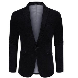 Men's Casual Blazer Corduroy Jacket One Button Sport Blazer Slim Fit Suits Business Vintage Outerwear - 1 of 4