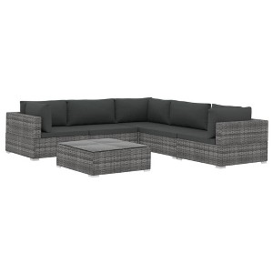 vidaXL Gray Poly Rattan 6-Piece Patio Lounge Set with Dark Gray Cushions - Outdoor Furniture with Powder-Coated Steel Frame for Garden and Patio - 1 of 4