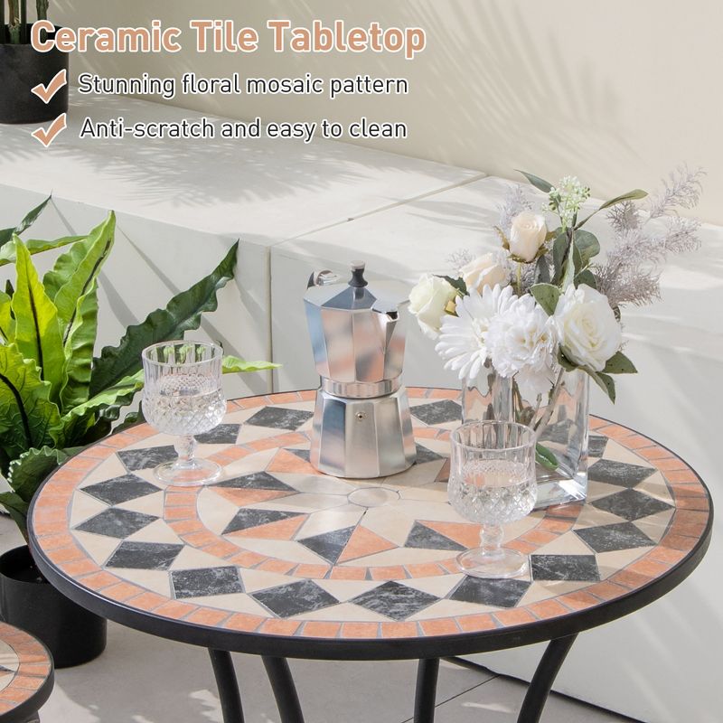 Tangkula 3 PCS Outdoor Bistro Set Patio Conversation Furniture Set w/ 1 Round Mosaic Coffee Table, 5 of 11