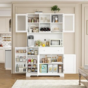 Acekool 71" Tall Kitchen Pantry Cabinet with Drawers & Open Hutch, White Farmhouse Coffee Bar Hutch for Kitchen, Dining & Living Room - 1 of 4