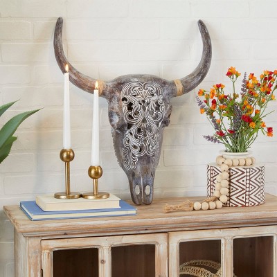 Resin Bull Skull Wall Decor Gray - Olivia & May : Target