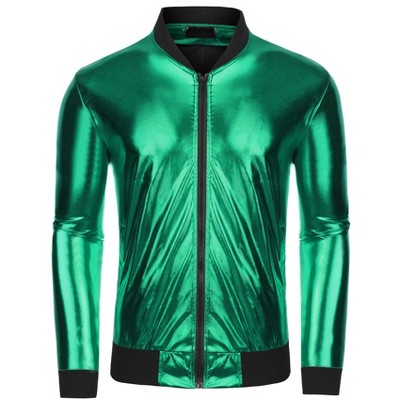 Lars Amadeus Men's Metallic Zip Up Disco Party Shiny Varsity Bomber Jacket