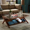 VYNXARIA Pecan Finish Rocket Coffee Table with Tempered Glass Top - 2 of 4
