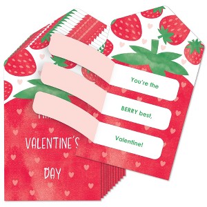 Big Dot of Happiness Berry Sweet Strawberry - Fruit Cards for Kids - Happy Valentine's Day Pull Tabs - Set of 12 - 1 of 4
