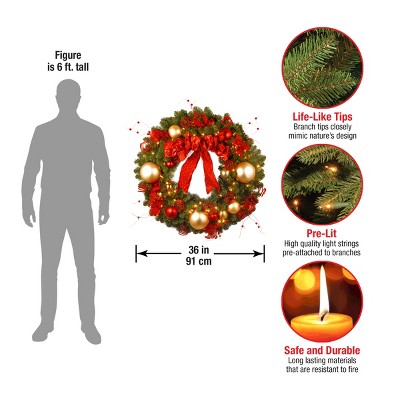 28" Prelit Red and Gold Christmas Wreath with Ribbon