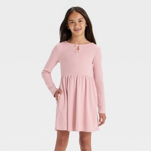 Girls' Long Sleeve Pointelle A-Line Dress - Cat & Jack™ - 1 of 3