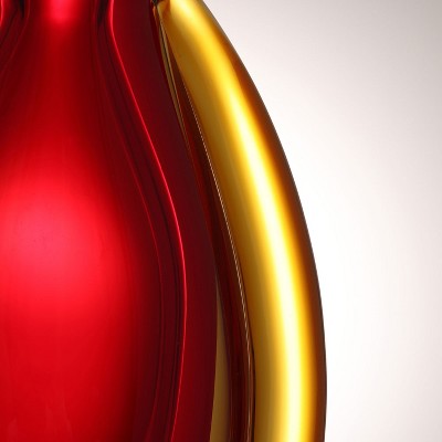 Hand Blown Red and Yellow Glass Decorative Vase