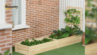 Light Wood Outdoor Raised Planter Box with Trellis