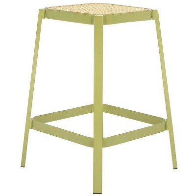 Palmyra Green and Natural Wood Metal Counter Stool