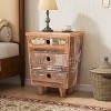 TiramisuBest End Table Recycled Wood Nightstand, Side Table with 3 Drawers, Vintage Natural Bedside Table with Natural for Nightstands - 3 of 4
