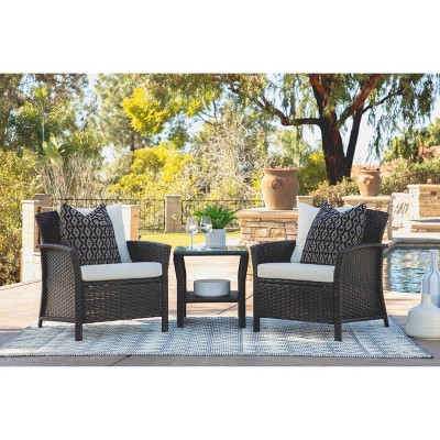 Malibu 3pc Outdoor Curved Wicker Bistro Set - Brown - Coaster