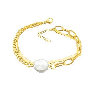 Adornia Tarnish Resistant 14k Gold Plated Mixed Chain Pearl Bracelet - 1 of 2