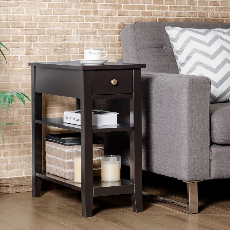 Costway 3Tier Nightstand Bedside Table Sofa Side End Table w/Double Shelves Drawer Brown, 3 of 11